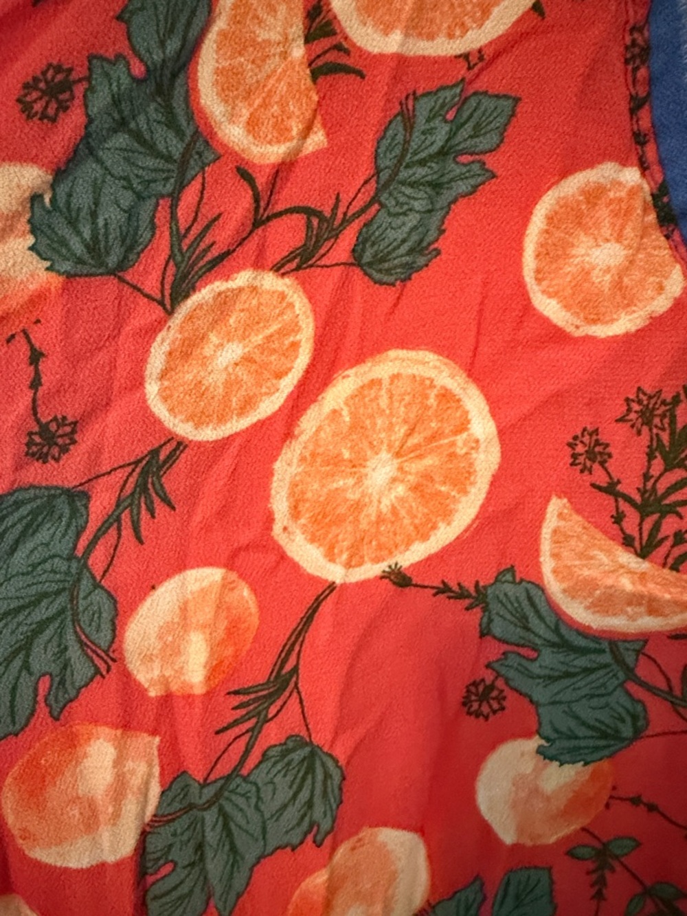 Free People Coral Orange Citrus-Print Boho Button-Front Slightly Cropped Blouse - Picture 7 of 8